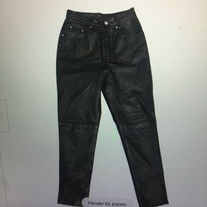 Newport News Styleworks  Womens Sz/12 Black Leather High Waist Pants